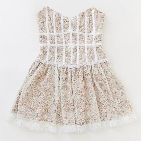 For Love & Lemons Jelena White Tan Lace Strapless Mini Dress Women’s Size Medium - Picture 13 of 14